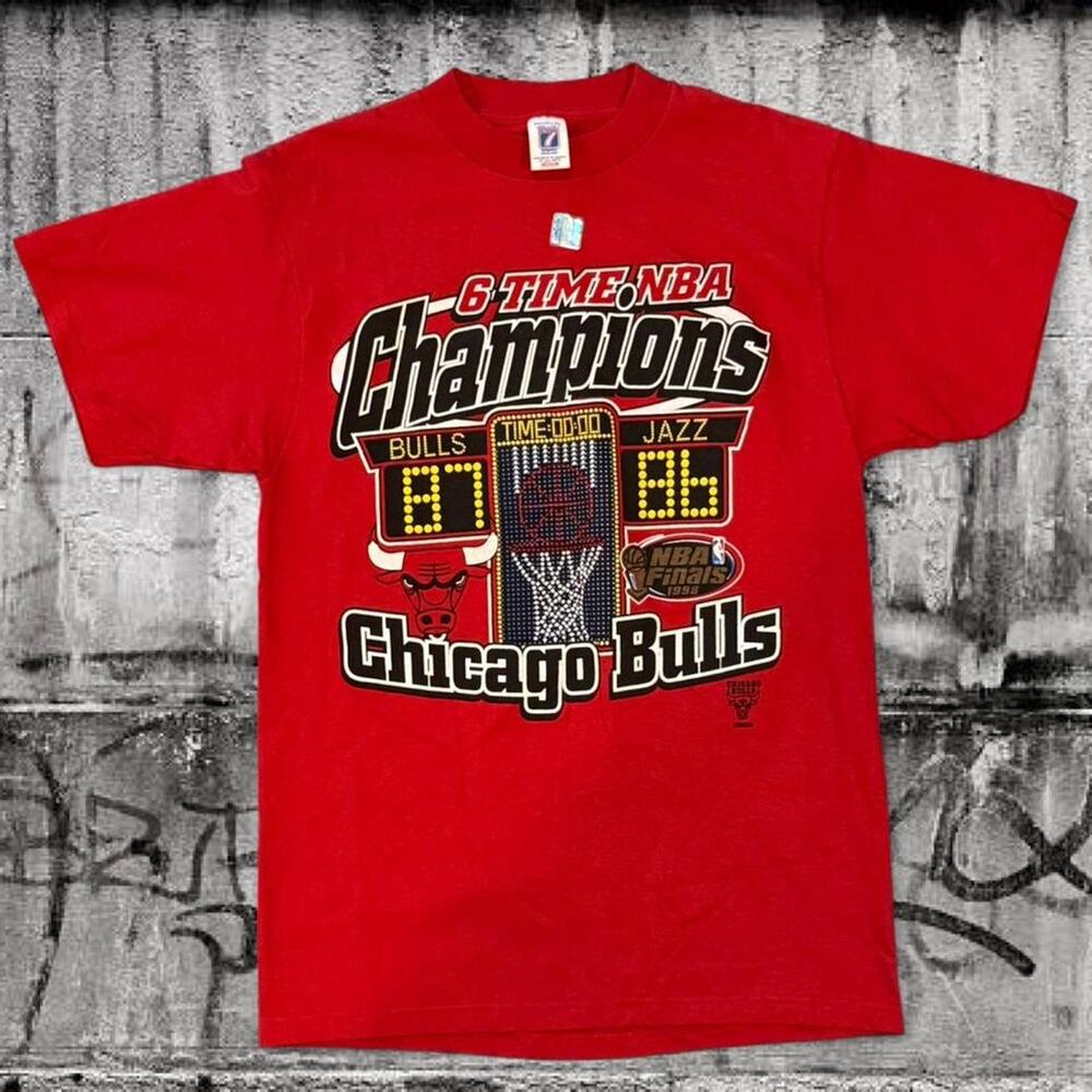 Vintage 1998 Chicago Bulls 6 Time NBA Champions Logo 7 Deadstock T Shirt Medium